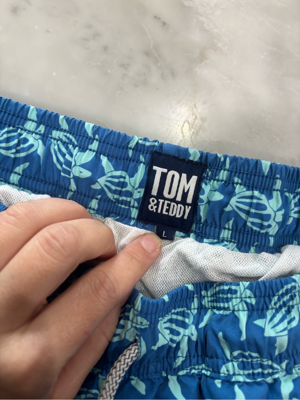 Tom & Teddy Mens Large Blue Aqua Turtle Print Swim Trunks Board Shorts L - Picture 3 of 6